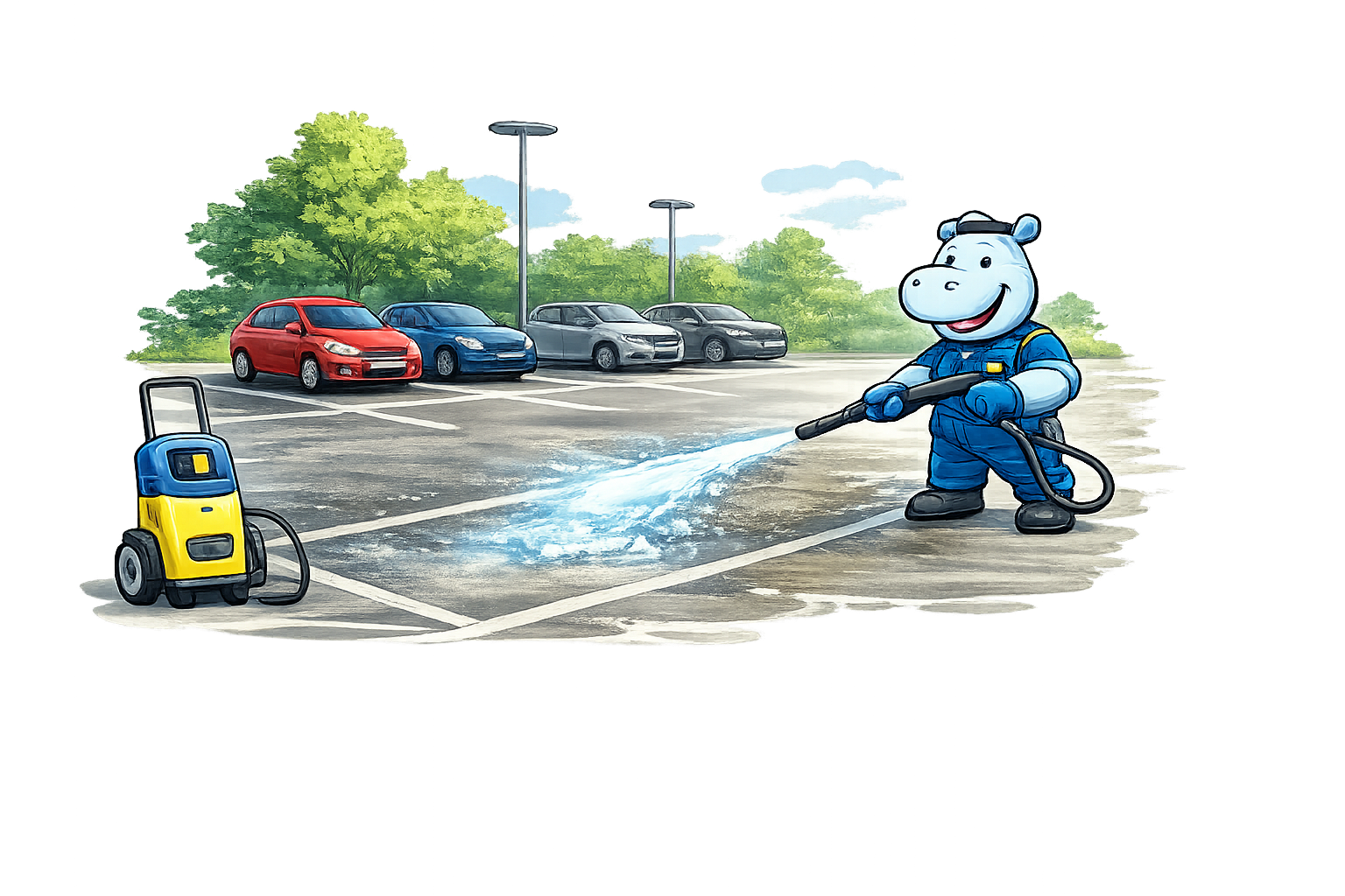 Reinigung eines Parkplatzes